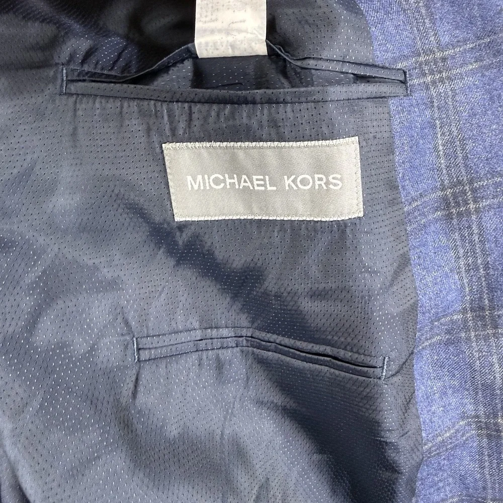 Michael Kors Mens 56R Blue Plaid Wool Sport Coat Blazer Jacket 2-Button Big/Tall